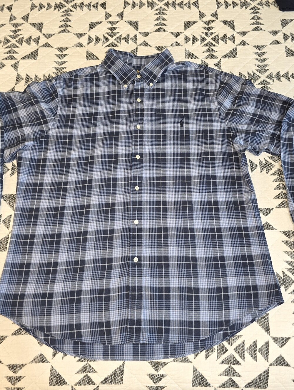 XXL- Ralph Lauren Blue and Navy Plaid Button-Down Shirt. ( PRISTINE CONDITION)
